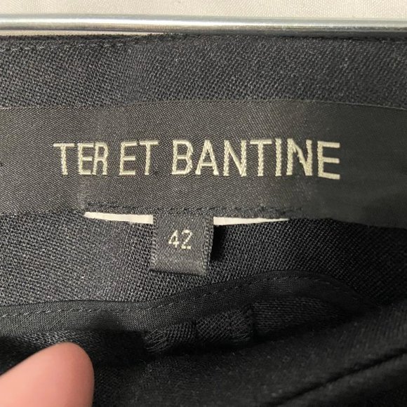 TER ET BANTINE Italian Black Wool Straight Leg Cuffed Trouser Size 42 - Picture 2 of 6